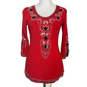 Azi Beaded Sequin Tunic Top Size S Red Y2K Goth Whimsigoth Fairy Grunge Vintage